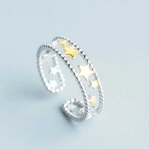 Minimalist 925 Sterling Silver Star Ring Silver & Gold Two Tone Ring Dainty Ring - Picture 2 of 6